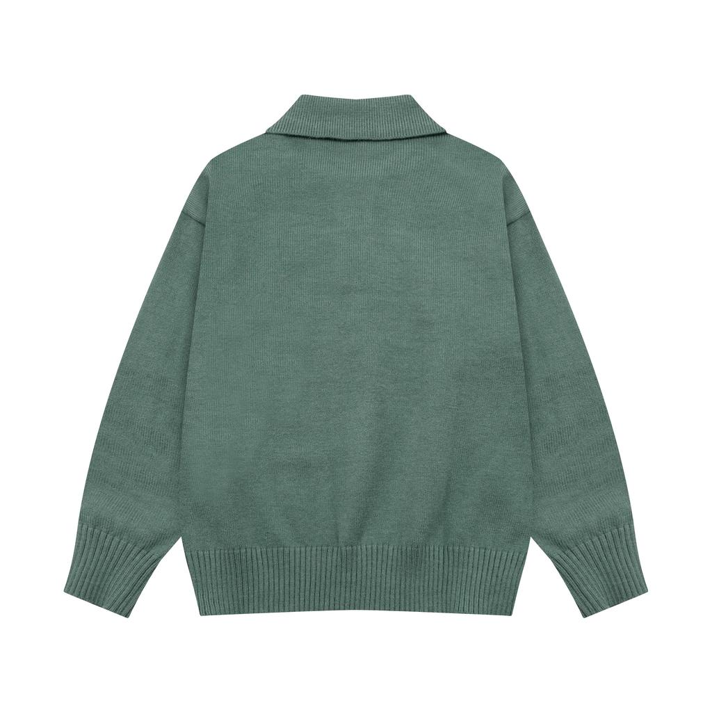 AMI Осень и Зима Новый Пуловер с Жаккардом в Виде Большого Сердца из Шерсти Ami De Coeur с Воротником Поло Парный Свитер