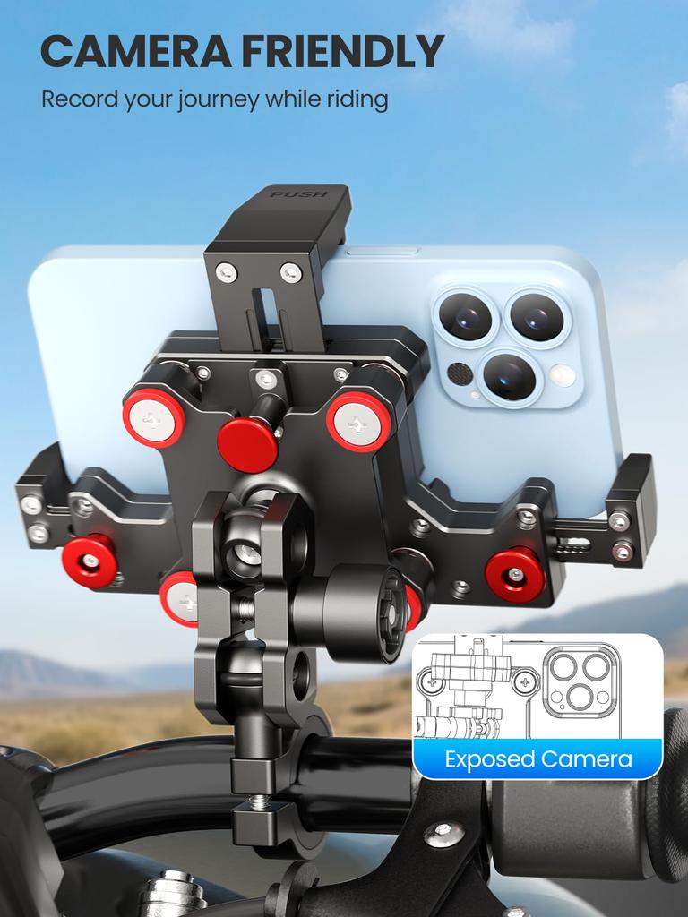 Motorcycle Phone Holder with Vibration Damper Fast Secure Bike Phone Handlebar Cell Phone Holder for and Fits Smartphones Black & Lock, Anti-Theft