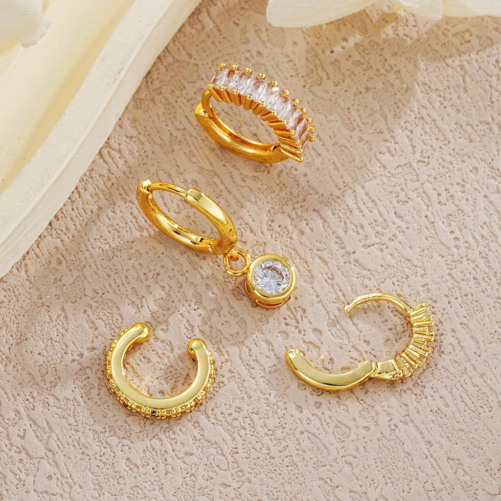 4 шт. золотые серьги-кольца с подвеской из кристаллов для женщин, элегантные медные циркониевые серьги-клипсы, роскошные украшения для вечеринок