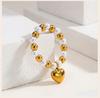Two-Tone Pearl Ring Heart Charm Elastic Band, 18K Gold Plated Stainless Steel Satellite Bead, Stretchy Y2K Jewelry