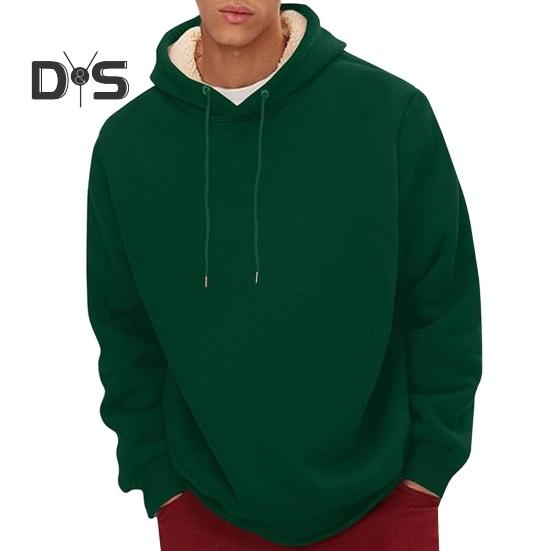 Зимняя мужская толстовка с капюшоном, однотонная, с плюшевой подкладкой, свободная, с длинными рукавами, на шнурке, с эластичными манжетами, повседневная толстовка с капюшоном