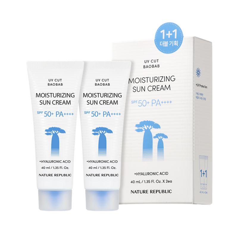 Nature Republic Солнцезащитный крем для лица с экстрактом баобаба SPF50+ PA++++, Cut UV, увлажняющий, набор 1+1
