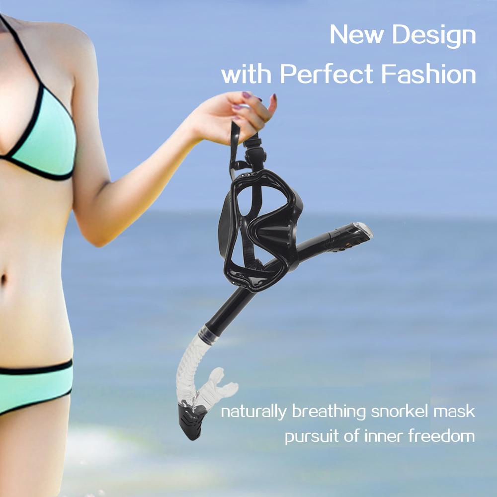 Комплект сухой маски для подводного плавания с маской и трубкой для взрослых, закаленное стекло, профессиональное панорамное снаряжение для подводного плавания, комплект для обучения подводному плаванию