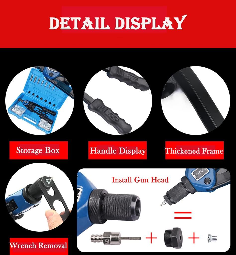 HYCDIYTS Ручной заклепочник Ручная заклепка Заклепка Совместим с Заклепочником Ручной набор заклепочника, Заклепки, Заклепочник, Инструмент, Двуручный инструмент, M3, M4, M5, M6, M8, M10,