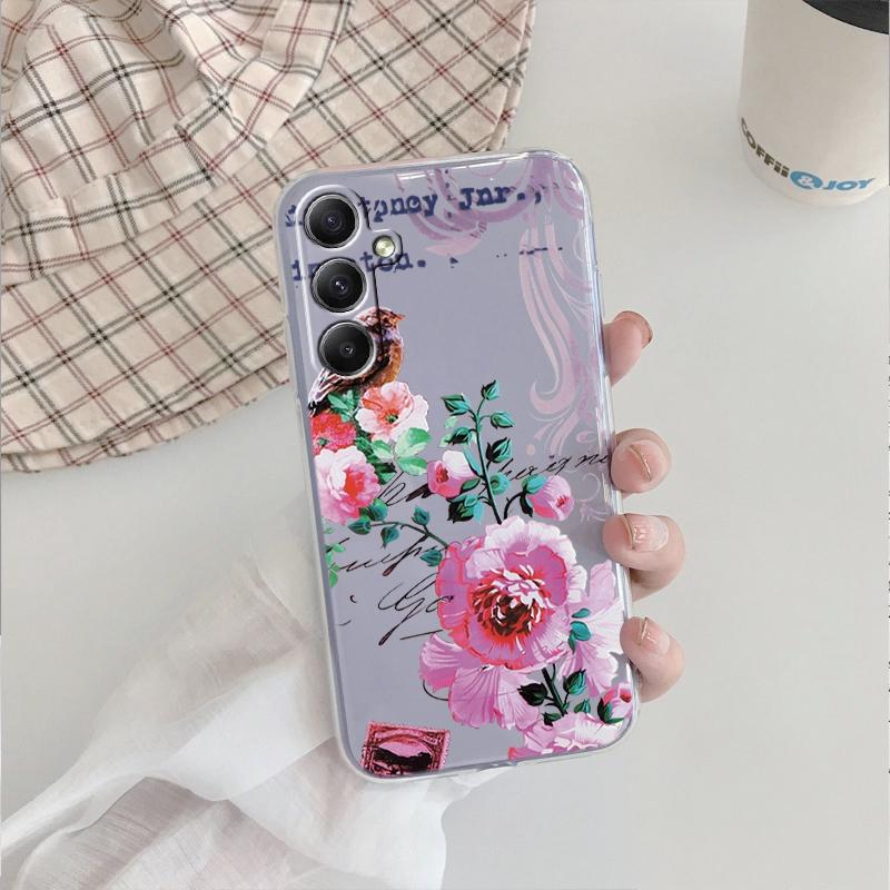 Мягкий прозрачный силиконовый чехол Flower для Xiaomi Redmi Note 13 14T 15 Samsung A55 A35 S24 FE iPhone 15 Huawei Honor 200 Camera Защитный противоударный чехол