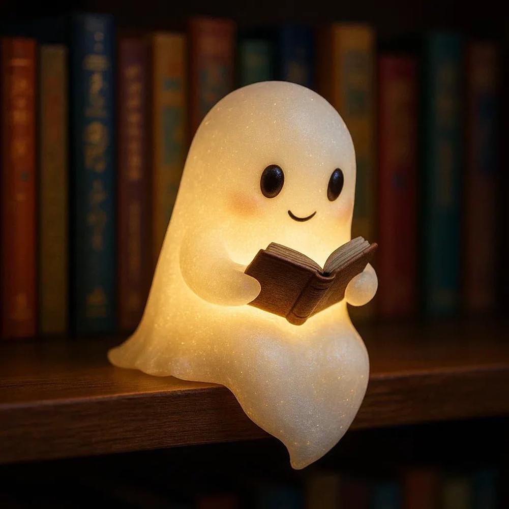 Cute Ghost Reading Book Lamp Halloween Ghost Night Light Ghost Reading Night Light Halloween Decor for Bedroom Study Room Reader