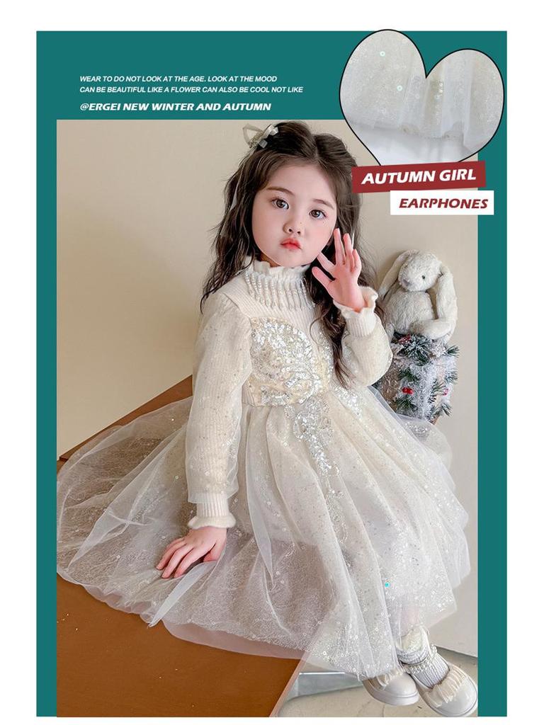 Girls' Stylish Knit Wool Dress for Spring & Autumn 2025