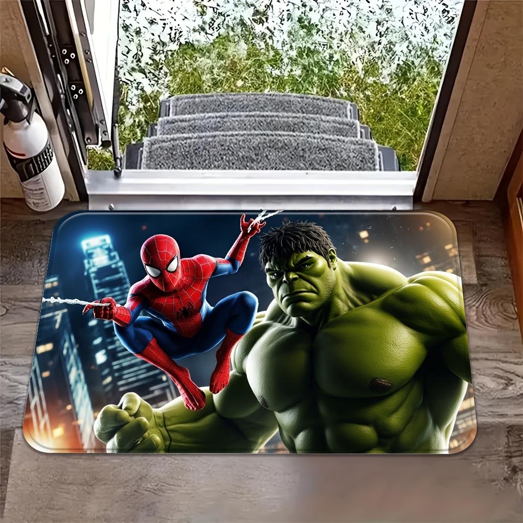 Marvel 1pc Cartoon Printed Floor Mat, Spider-Man and Hulk Dynamic City Nightscape Pattern, Easy to Clean, Suitable for Home En