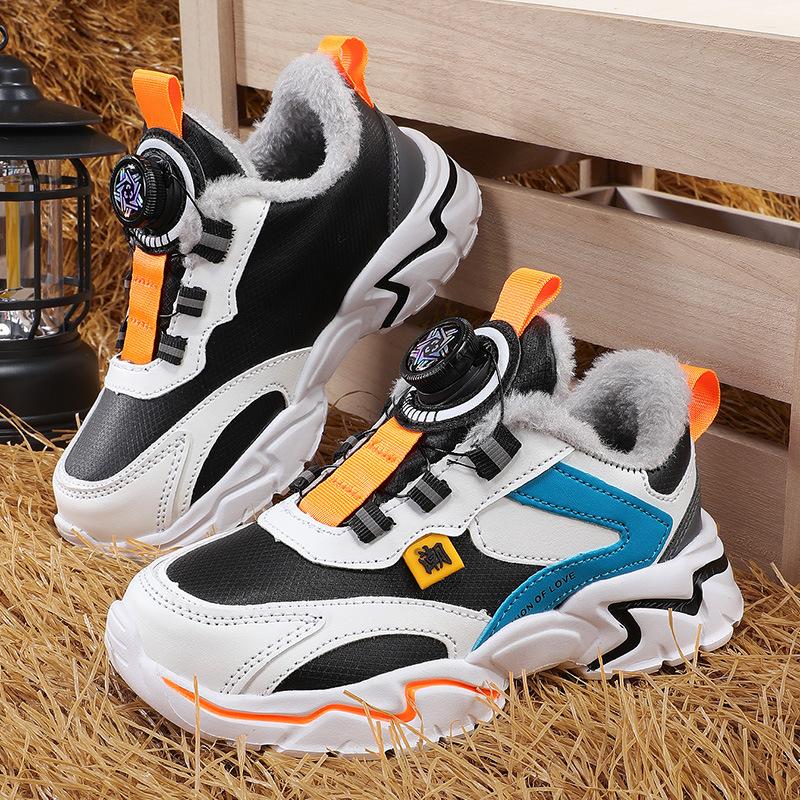 Children's Cotton Shoes Winter Sports Shoes Medium and Large Children's Leather Soft-soled Non-slip Running Shoes Piled and Thickened Warm Boys' Cott