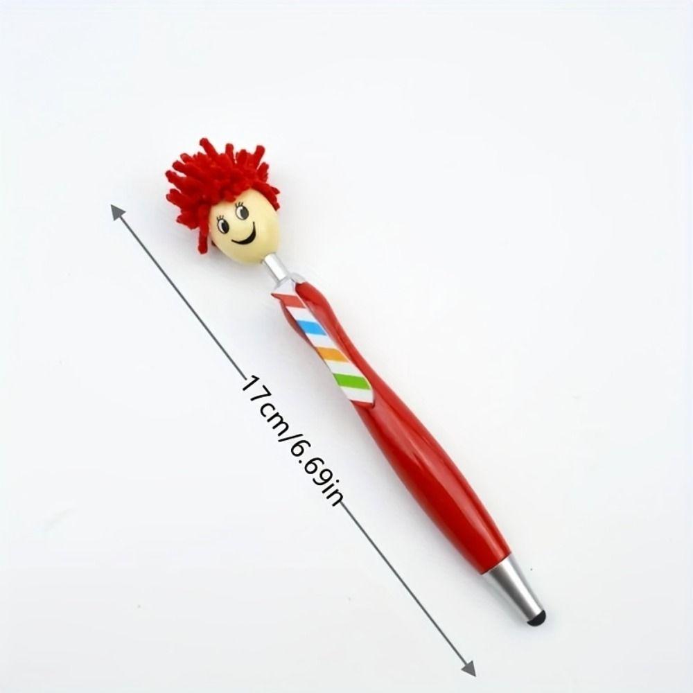 Ручки шариковые в виде куклы с улыбающимся лицом, с плюшевой головой-шваброй, для маркировки и рисования