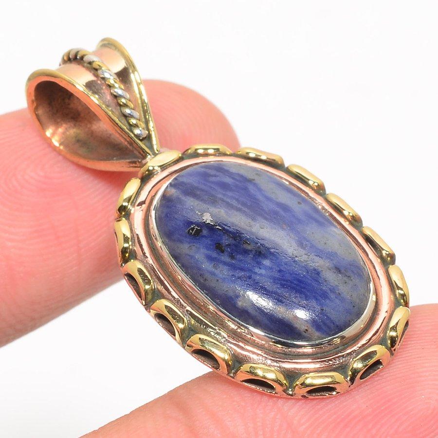 Натуральный содалит, двухцветный кулон из стерлингового серебра 925 пробы, 1,50" r1d78