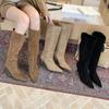 Retro Pointed Simple Suede Fashion High Heel Thin Heel Knight Boots But Knee Boots Women