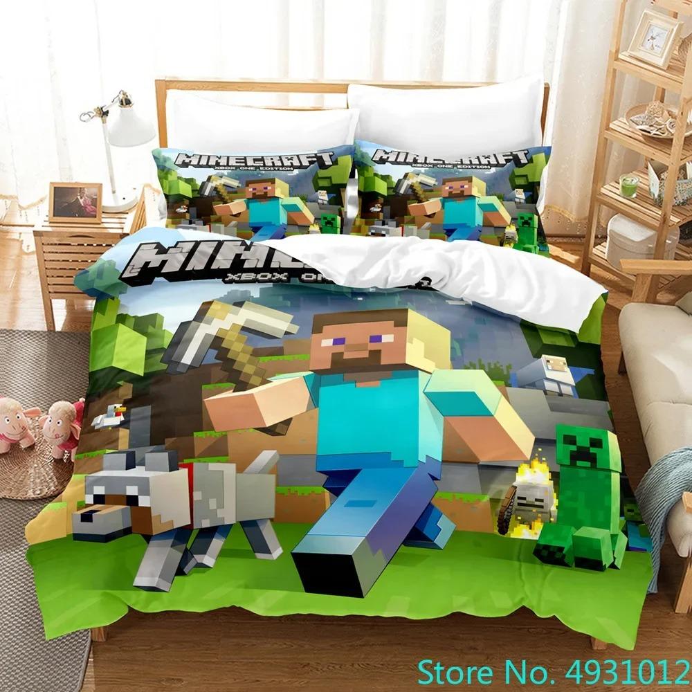 3D Мультяшное постельное белье Minecraft для детей, Игровой симулированный мир, Комплект постельного белья, Пододеяльник Наволочки на молнии, Подарок для подростков и детей