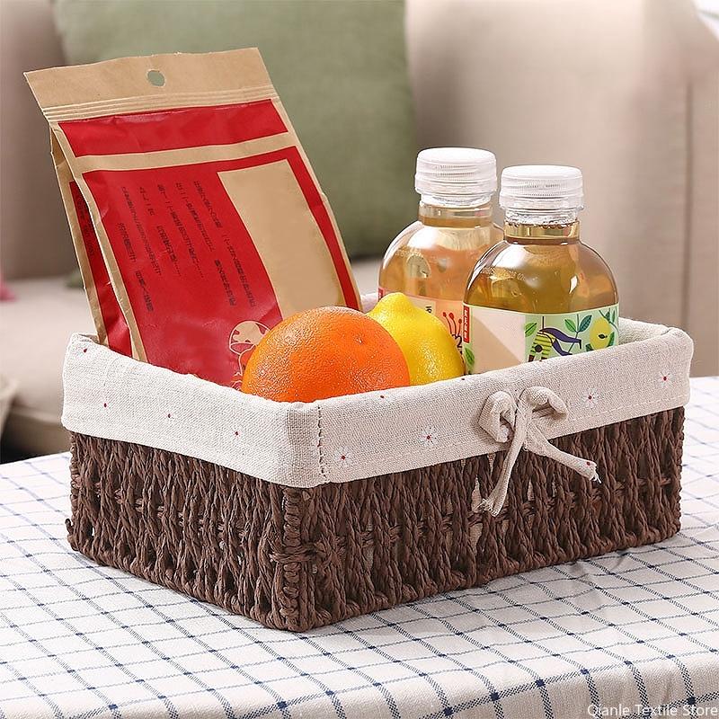 Woven Storage Baskets Organizers Kitchen Sundries Storage Baskets Cosmetics Snack Storage Box Desktop Organizer Container