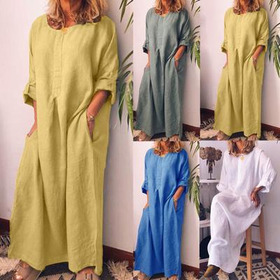 Женское повседневное однотонное свободное платье из хлопка и льна, прямое платье
