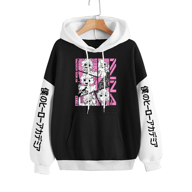 Аниме Смешные Толстовки My Hero Academia Kawaii Manga Mina Ashido Постер Harajuku Уличная одежда Унисекс Длинный рукав Лоскутная Толстовка