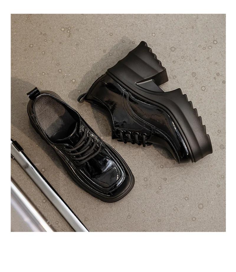 Модные туфли на платформе, женские туфли из натуральной кожи, новые осенние туфли на высоком толстом каблуке со шнуровкой для женщин