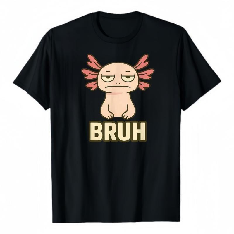 Axolotl "Bruh" Meme T-Shirt - Funny Amphibian Graphic Tee Retro Casal Shirt