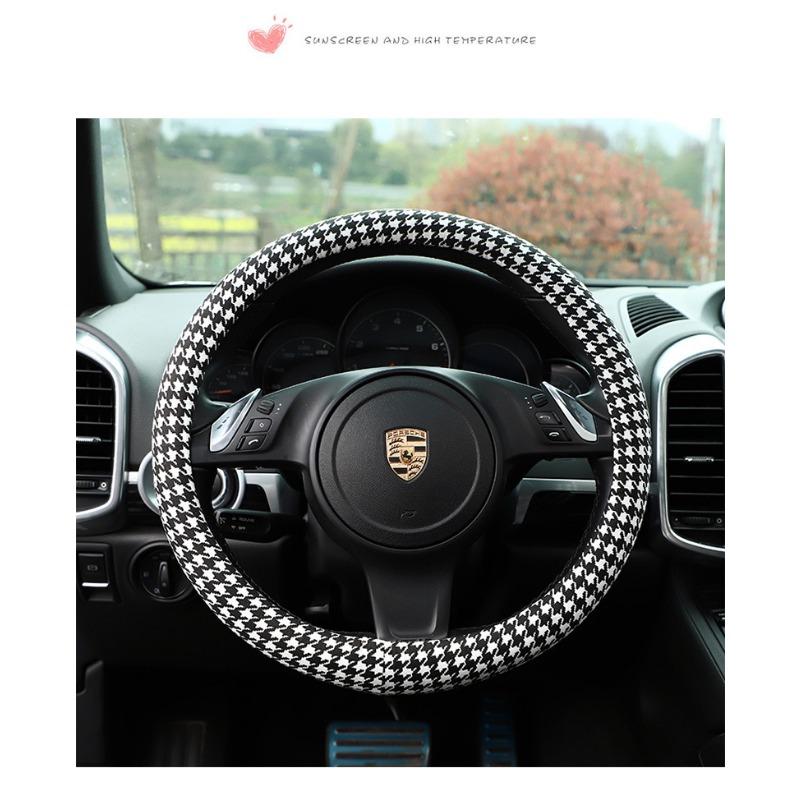 Cute Houndstooth Universal Four Seasons Car Steering Wheel Cover Auto Interior Accessory For Women