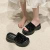 Fashion 7CM Bling Platform Wedge Slippers Women New Summer Shoes Outdoors Breathable Slides Beach Leather Flip Flops Shoe Chunky Sandals