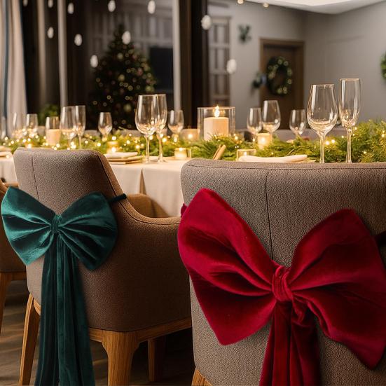 Christmas Chair Sashes Bows Large Velvet Chair Cover Back Tie Supplies for Christmas Banquet Home Wedding Event Holiday Party Decor