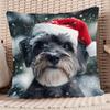 1pc Double-Sided Printed Cushion Cover, Short Plush, Christmas Snowy Puppy, Happy Holidays Home Decor, Polyester, Zipper Closure, Machine Washable, Su
