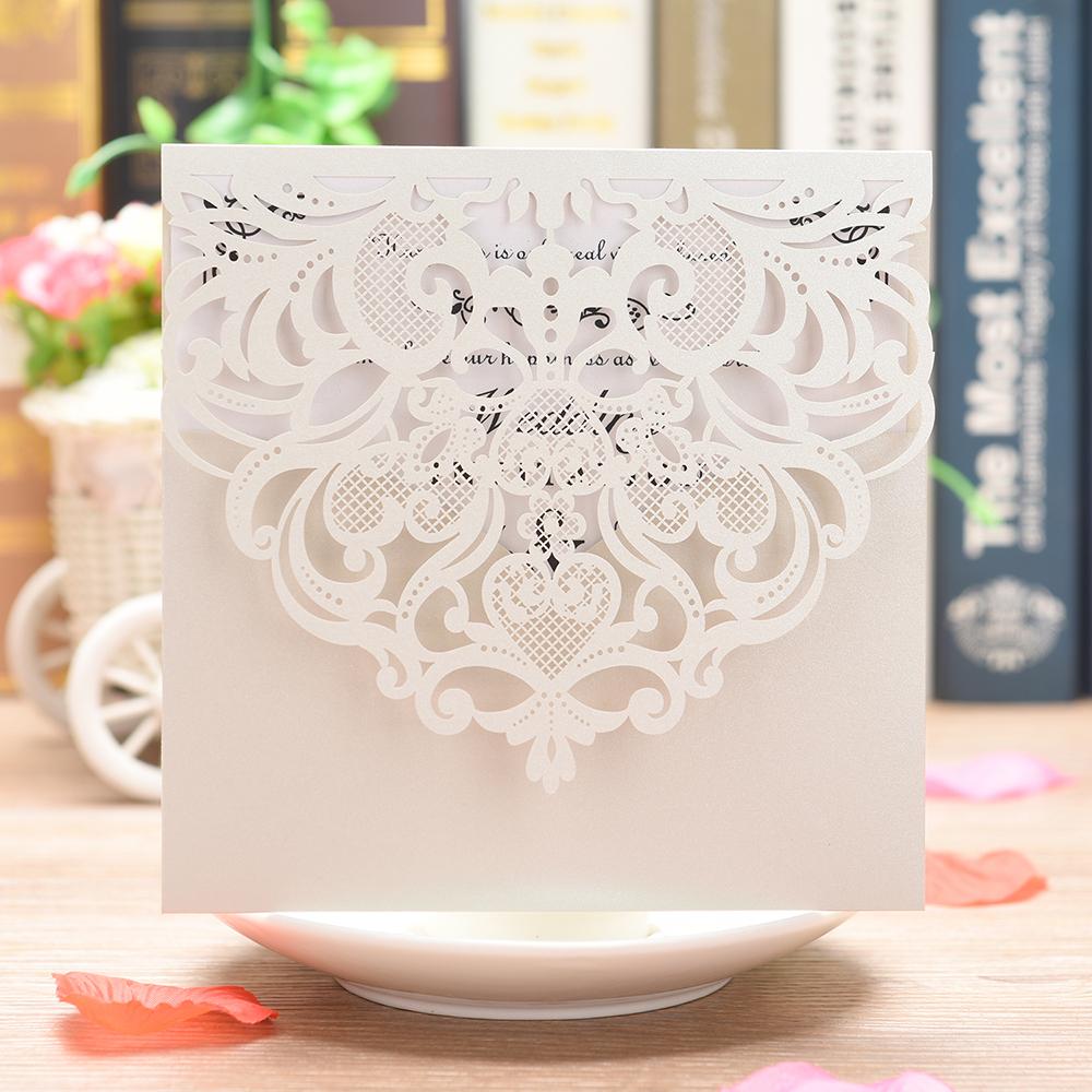 20Pcs Pearl Paper Cut Wedding Invitation Cards Greeting Card Kits Event Party Supplies with Blank Inner Sheet