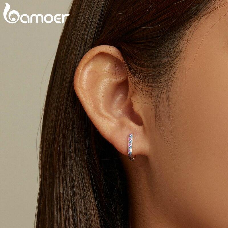 BAMOER 925 Sterling Silver Original Simple Contrast-Color Ear Buckles Violet Sterling Silver Earrings for Women Fine Jewelry