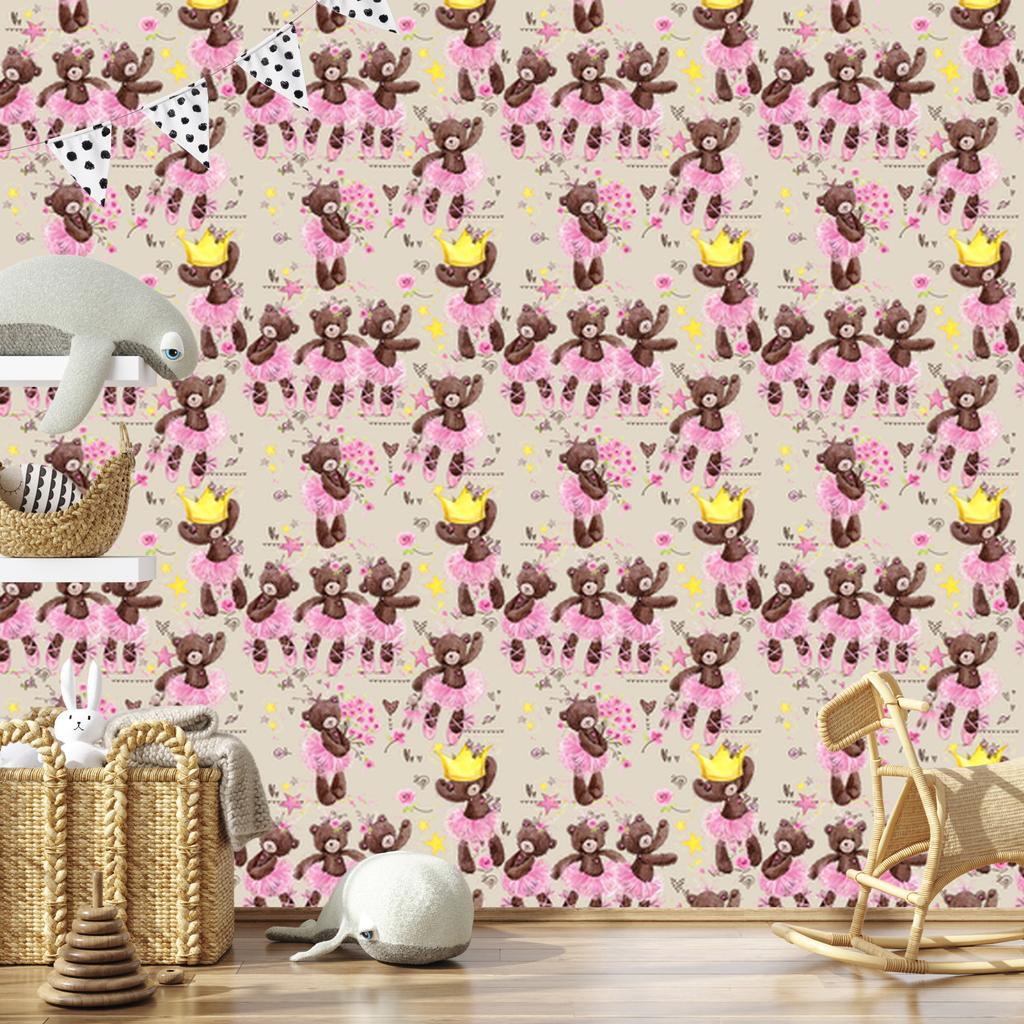 Teddy bears stars and flowers wallpaper for living room and bedroom 50x1000