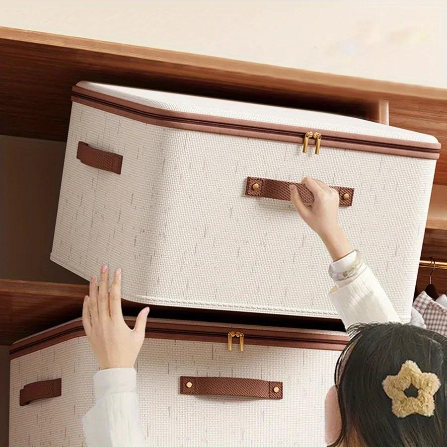 Льняные коробки для хранения на молнии, органайзеры из нетканого материала для одежды, для организации дома, спальни, шкафа, включают полезных помощников