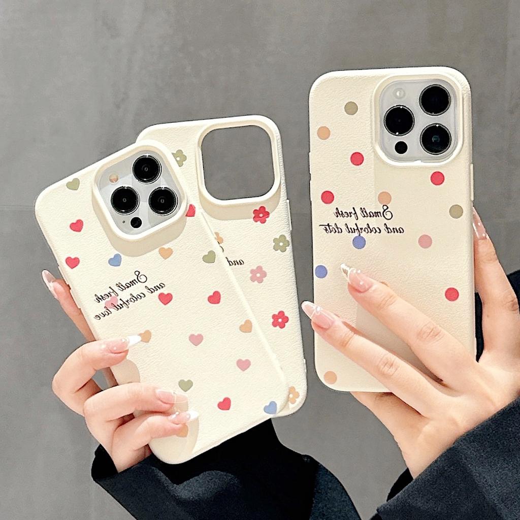 Leather Pattern Polka Dot Love Flower for Apple 16promax Mobile Phone Case for IPhone15pro/14/13