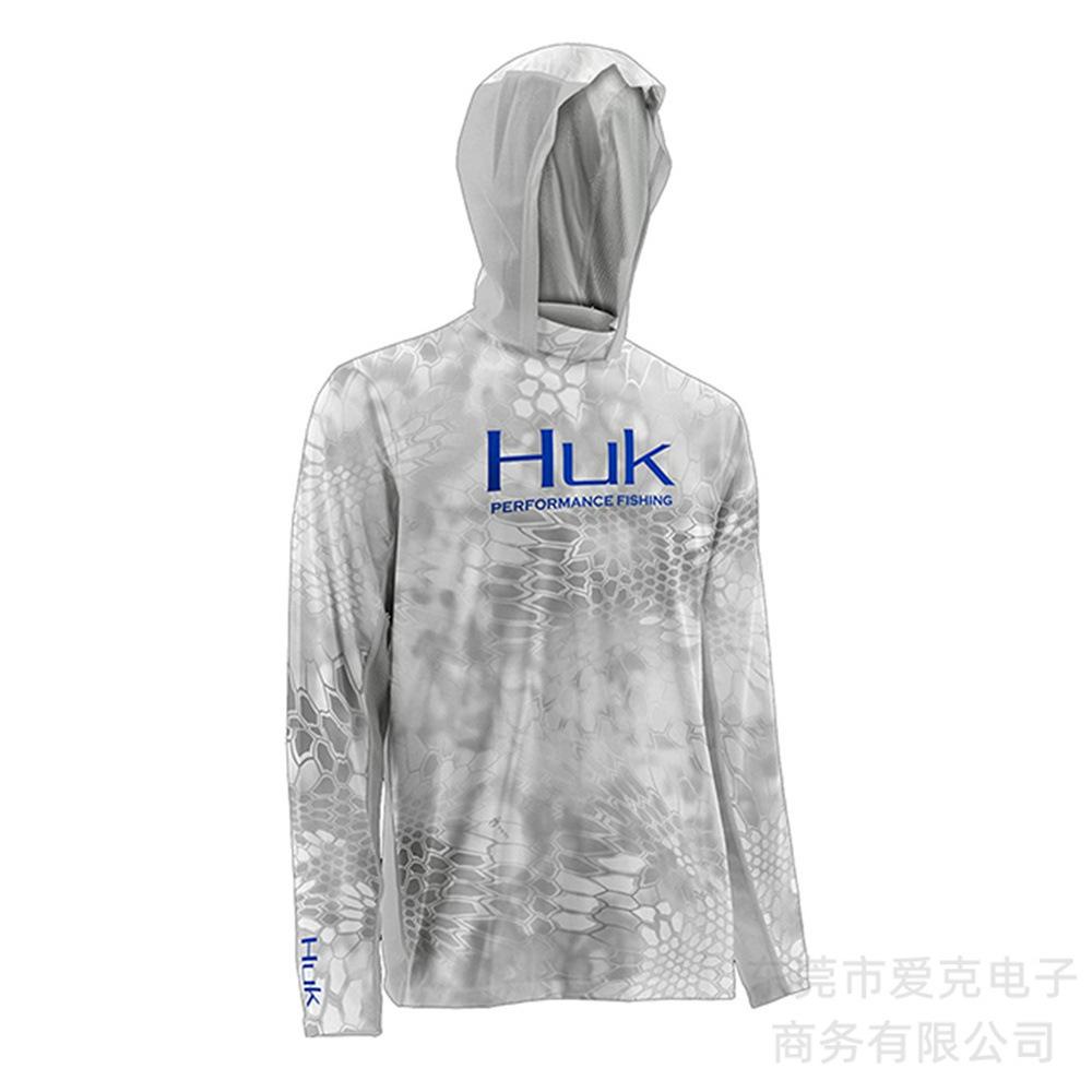 HUK Футболка с капюшоном и длинным рукавом для рыбалки Мужская с защитой от солнца Рыболовный костюм Для активного отдыха и спорта Костюм для ловли на спиннинг Быстросохнущий Дышащий