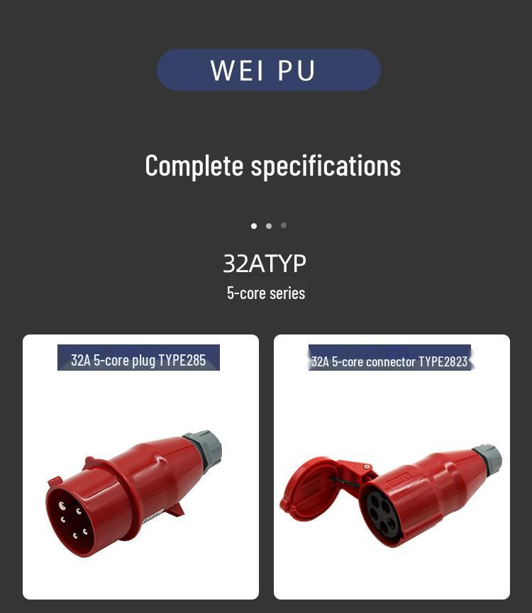 Weipu TYP285 6823 32A 5-Pin Industrial Plug & Socket, IP44 Surface/Flush Mount