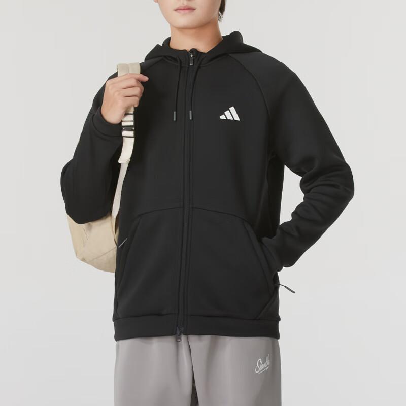 adidas Серия Essentials Мужская Однотонная с Принтом Логотипа-Буквы Худи с Длинным Рукавом Повседневная Куртка Черная IX5706