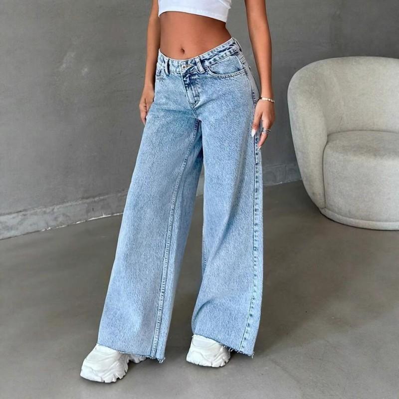Womens High Waist Wide Leg Straight Cut Denim Pants Loose Fit Vintage Washed Jeans 2025