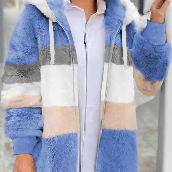 Пушистая флисовая куртка для женщин, пушистый шерпа кардиган на молнии, осенне-зимнее теплое пальто с капюшоном на шнурке и карманами