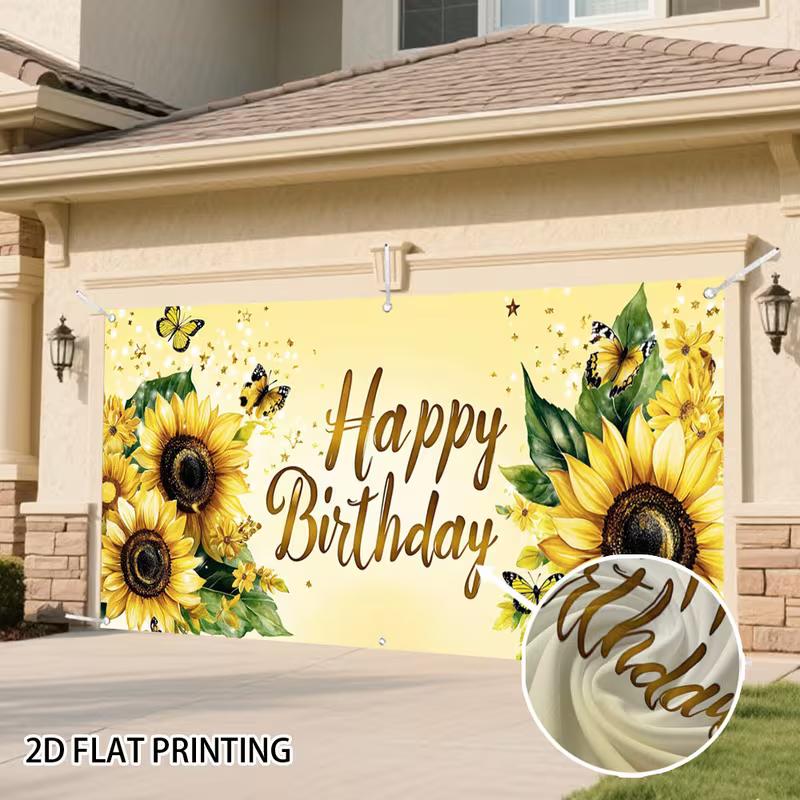 2D Summer Sunflower Birthday Party Studio Background with Butterflies