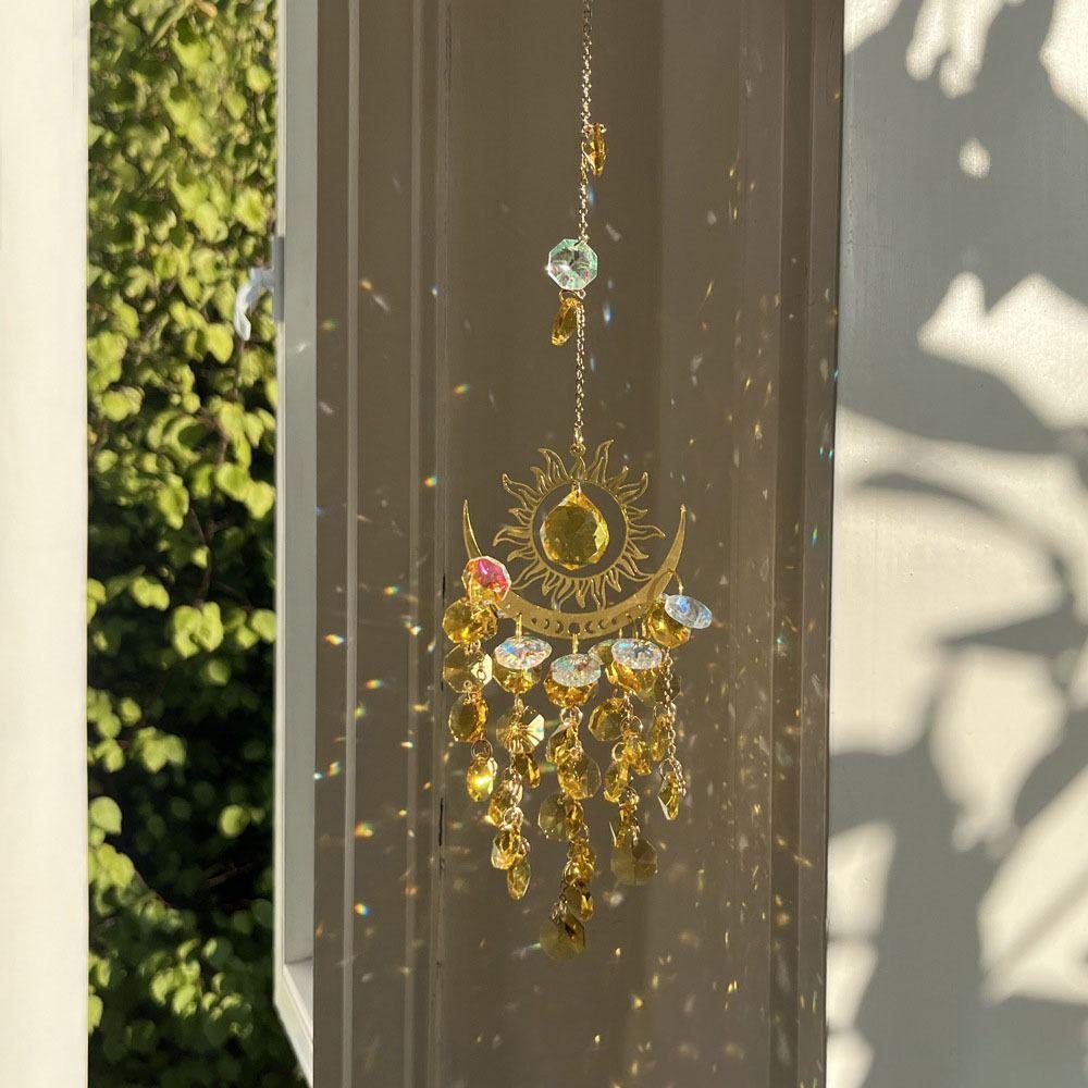Gold Star Moon Lighting Crystal Wind Chime Wedding Party Crystal Pendant  Home Garden