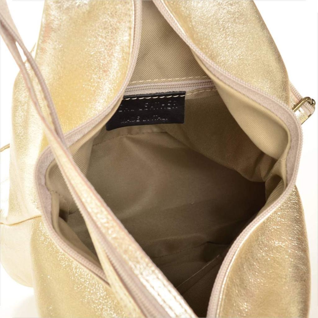 A neat, light gold leather backpack