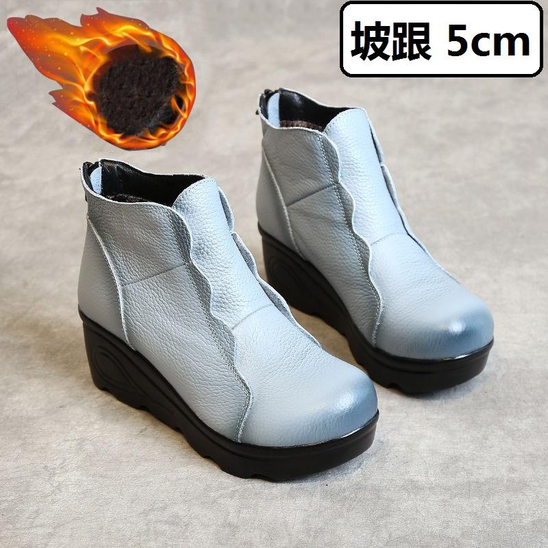 Шикарные туфли на танкетке, женские дизайнерские синие ботильоны из натуральной кожи для женщин, низкие каблуки, удобные туфли из коровьей кожи для мам, женские сапоги