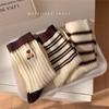Ретро полосатые носки до середины икры двойной вязки с милым дизайном медведя для женщин