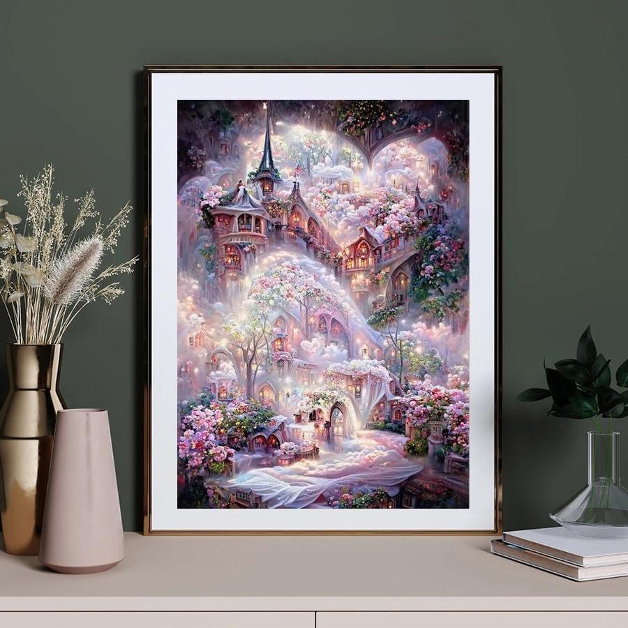 Алмазная картина Романтический розовый пейзаж Дом Diy Полный квадратный круглый дрель Горный хрусталь Вышивка Фэнтезийный замок Мозаика Наборы для вышивки крестом Настенный декор