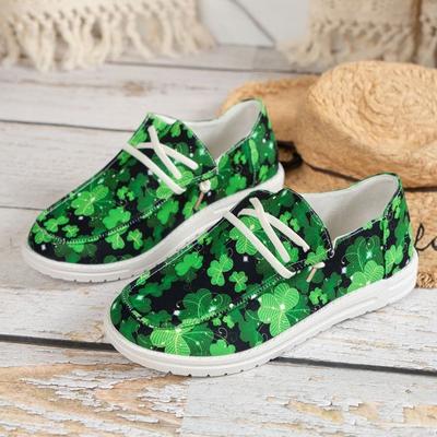 Мода Shamrock Clover Green Ladies Shoes Casual Flats Sneakers Air Mesh Fashion Women Walking Light Shoes