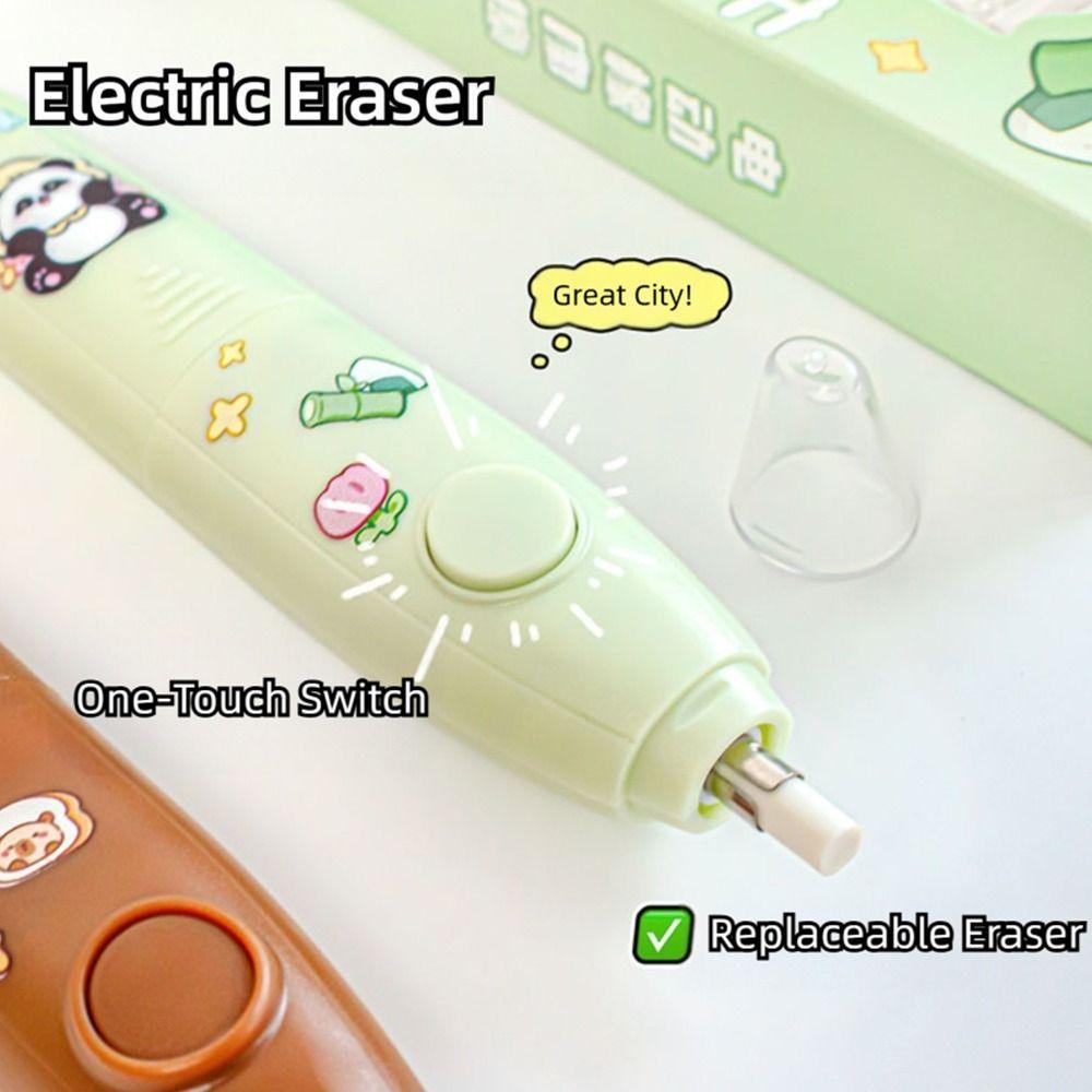 Cartoon Design Automatic Eraser Battery Powered No Debris Eraser Electric Eraser Set  Students Use