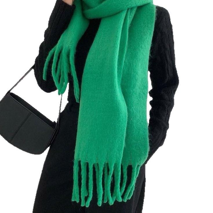 Versatile Monochrome Mohair Pull Scarf Winter Warm Soft Waxy Sweet Solid Color Student Scarf