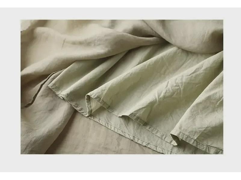 Trendy Cotton-Linen High-Waisted A-Line Skirt: Mid-Length with Ruffled Edges for a Slimming, Drapey Fit.