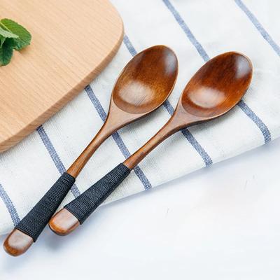 2 шт. Деревянные ложки Японская деревянная ложка для риса и супа Набор кухонных деревянных ложек для супа, десерта, чая Детская ложка Посуда