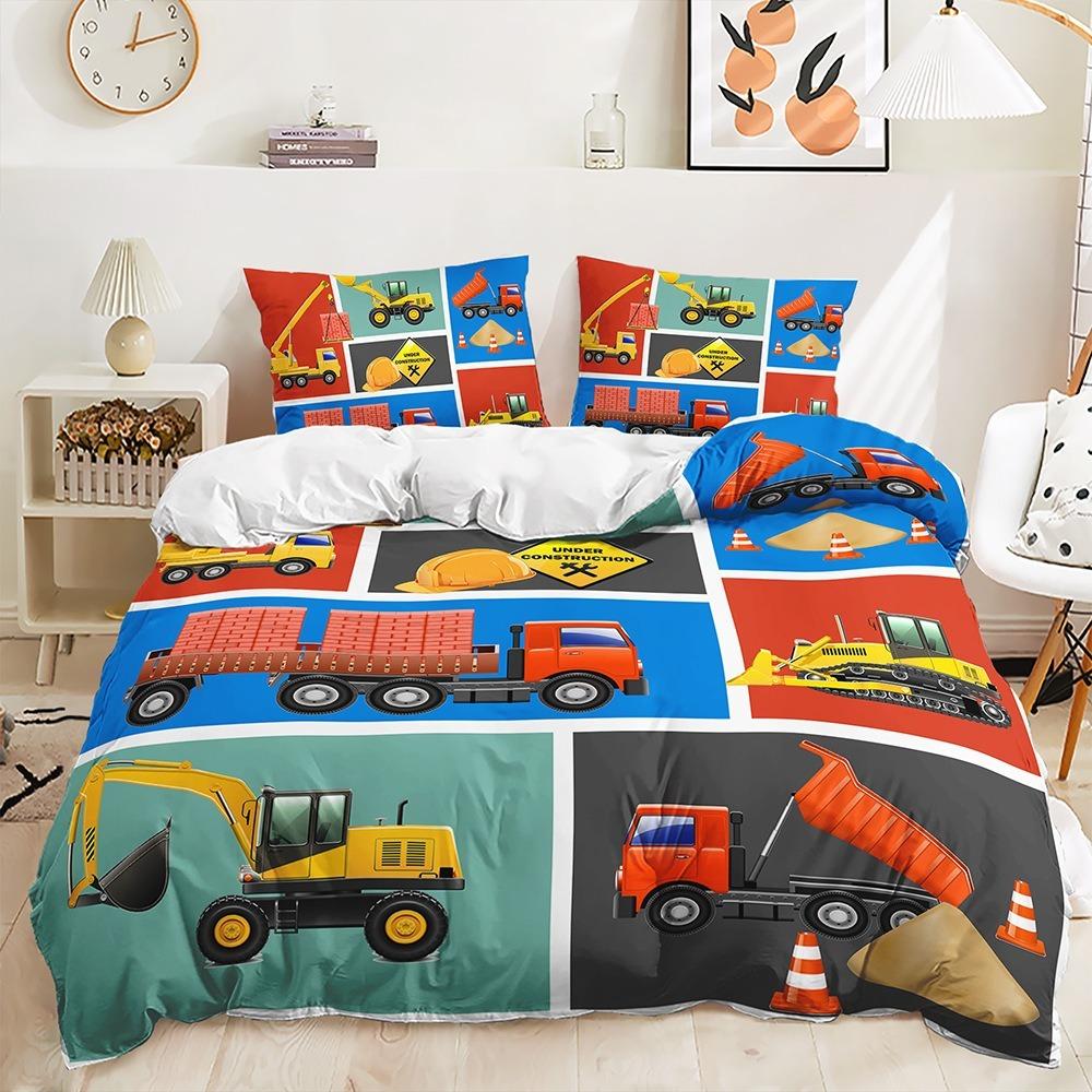 3D Engineering Vehicle Pattern Пододеяльник Постельное белье Экскаватор Постельное белье Мальчик Детский Односпальная Двуспальная Кровать Большой Подарок
