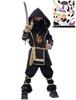 [Madrugada] Black Authentic Ninja Kids Costume Halloween with Tattoo Stickers Set of 2 Boys S466 (M(110cm-120cm))