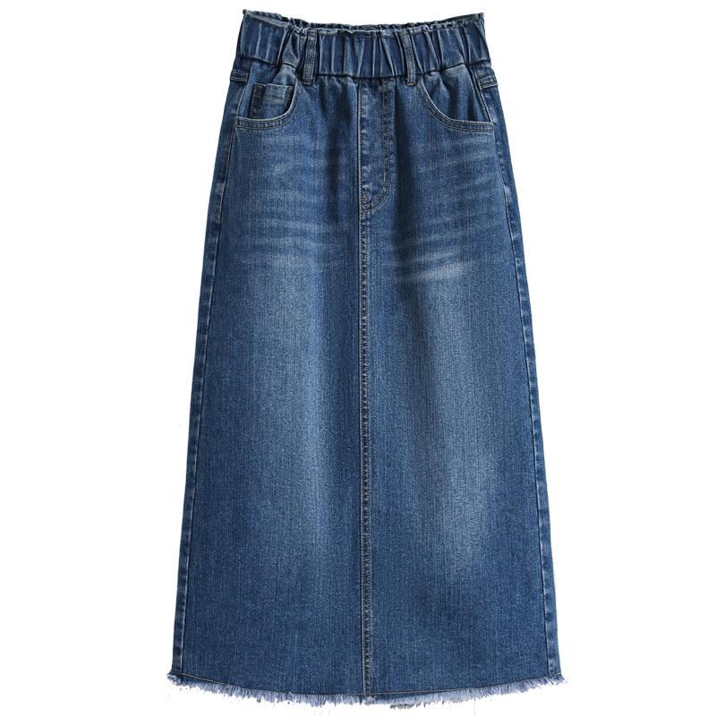 DIMANAF Новые 2025 Большие размеры Весенние Эластичные Джинсовые Юбки Женские Свободные А-силуэта Юбка Высокая талия Винтажные Макси